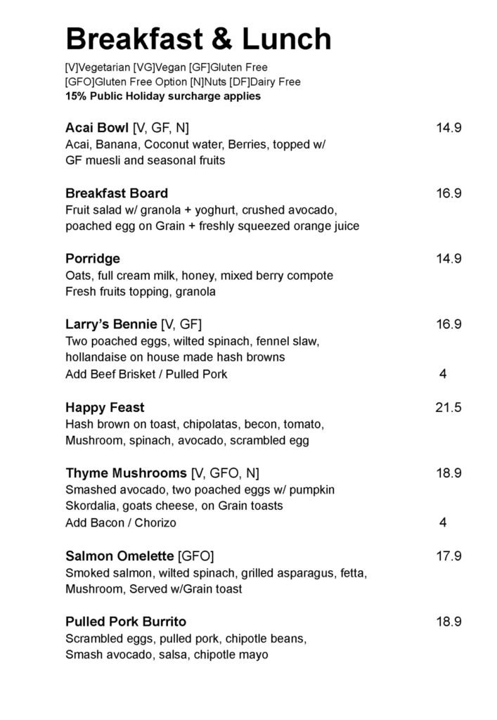 happy as larry breakfast menu
